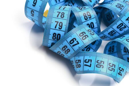 Blue measuring tape isolated on white background