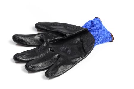 Blue leather work gloves isolated on white background