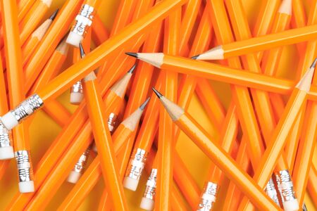 Many pencils piled in a big pile objectの写真素材