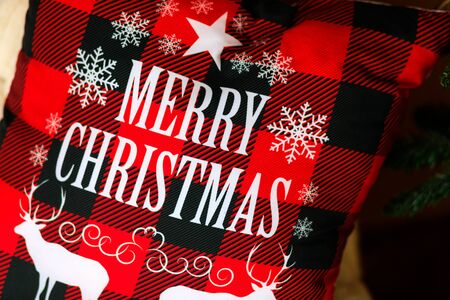 Winter Christmas decorations. Christmas cotton decorative pillows の写真素材