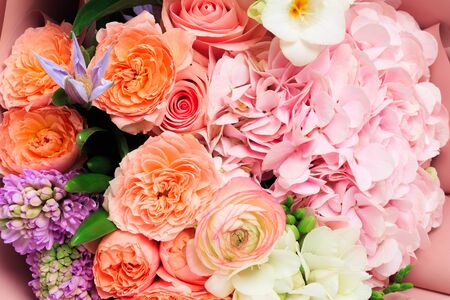 Bouquet of mixed spring flowers  close-up viewの写真素材