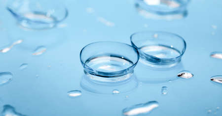 contact lenses with droplets around close up viewの写真素材