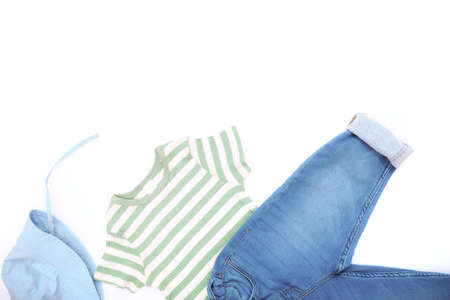 baby clothes isolated on white background -  Panama  jeans Bodysuit