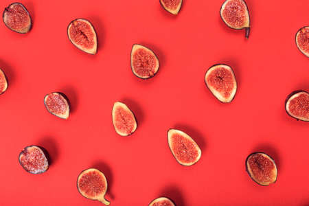 figs on red texture backgroundの写真素材