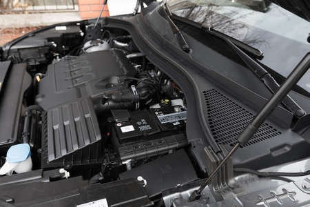 21March 2021 Krasnodar close-up of the engine, front view. Internal combustion engine, car parts,...