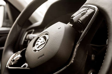 21 March 2021 Krasnodar Skoda interior steering wheelのeditorial素材