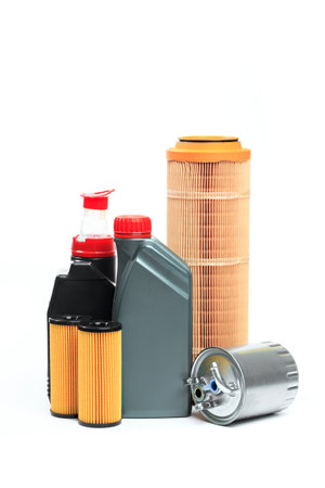Oil , air , fuel filter for car on white background or isolatedの写真素材