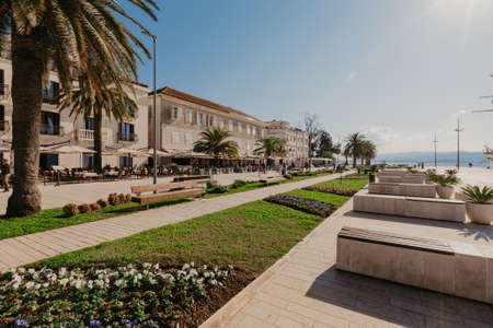9 Nov 2018 Beautiful sea promenade in Tivat, Montenegro. Kotor bay, Adriatic sea. Famous travel...