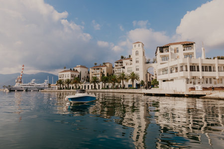 9 Nov 2018 Beautiful sea promenade in Tivat, Montenegro. Kotor bay, Adriatic sea. Famous travel...