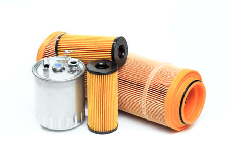 Oil , air , fuel filter for car on white background or isolated