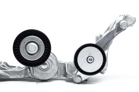 timing belt mechanism  car parts isolated on white backgroundの写真素材