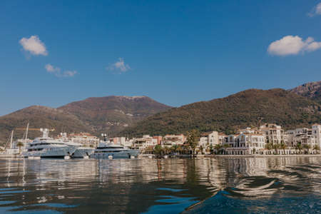 9 Nov 2018 Beautiful sea promenade in Tivat, Montenegro. Kotor bay, Adriatic sea. Famous travel destination.のeditorial素材