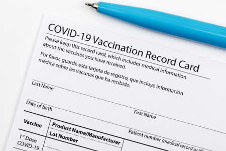 Covid 19 vaccination record card for individual use during the covid 19 coronavirus global pandemic