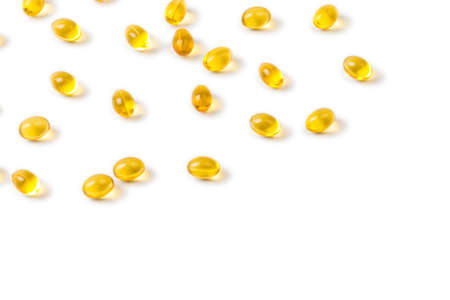 Close up of  oil filled capsules suitable for: fish oil, omega 3, omega 6, omega 9,  vitamin A,...