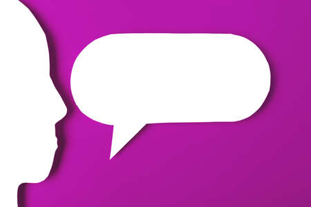 paper face and speech bubble on colorbackground copy space for text, communication, symbolicの写真素材