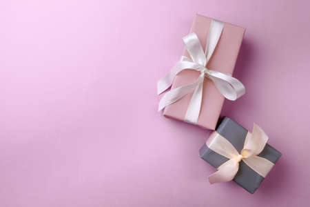 Gift boxes  on color background. Happy womens day. Happy Mothers day.Hello Spring