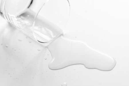 a glass of water spilled on a white tableの写真素材