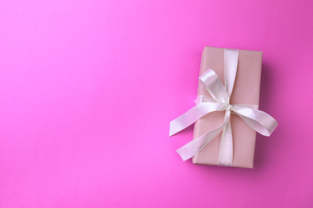 Gift box on color background.の写真素材