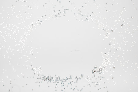 sparkles silver stars on white background with text place