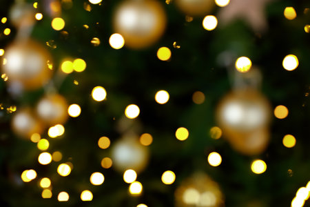 blurred christmas interior with golden lights bokeh - Image