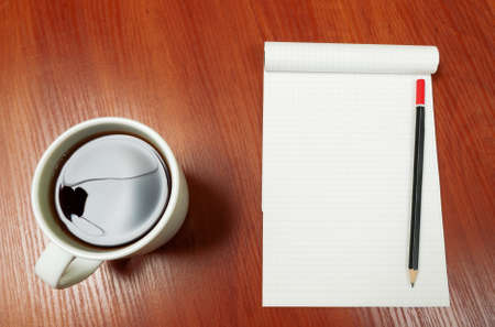 Blank Pad of Paper ready for your own text, Pen & Coffee.の写真素材