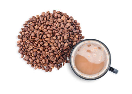 Coffee cup and crop isolated (seen from above) with clipping pathの写真素材