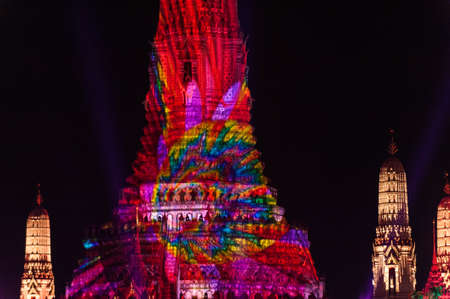 BANGKOK, THAILAND - Dec 30, 2015: Beautiful light mapping backdrop on the Wat Arun .Thailand Countdown 2016.のeditorial素材