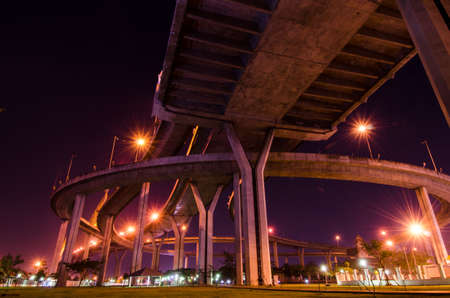 Twilight at Bhumibol Bridge in Samut Prakan, Thailandの写真素材
