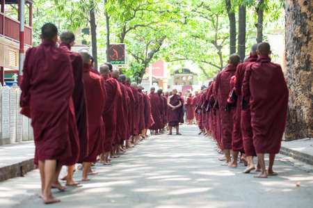 MANDALAY, MYANMAR-MAY 2 : Young unidentified buddhist novices at the monastery of Maha Gandayon...