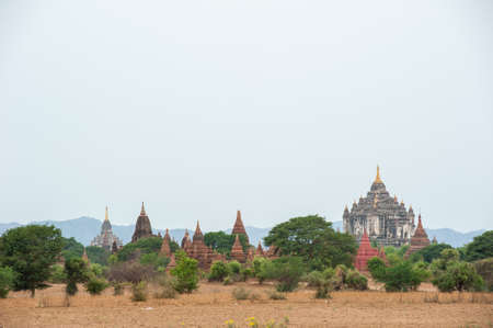 Pagoda landscape in the plain of Bagan, Myanmarの写真素材