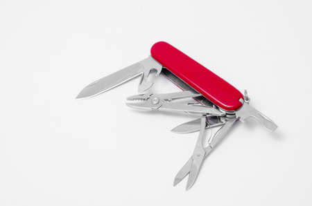 Red-Knife multi-tool, isolated on white backgroundの写真素材