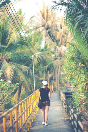 Beautiful Asia woman traveler,travel concept-vintage toneの写真素材