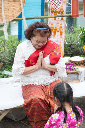 BANGKOK, THAILAND - APRIL 8-15, 2017 : Songkran festival of Thailand (Baisri-Sukwan Demonstration) on April 8, 2017 at Siam-Center in Bangkokのeditorial素材