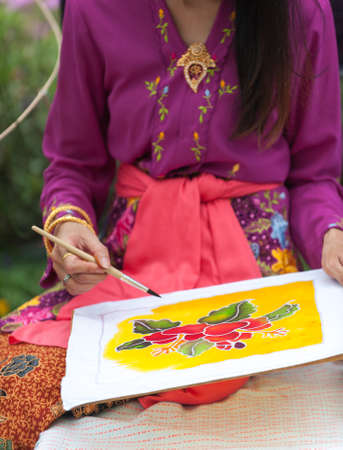 BANGKOK, THAILAND - APRIL 8-15, 2017 : Songkran festival of Thailand ,Close up of hand painting batik on April 8, 2014 at Siam-Center in Bangkokのeditorial素材