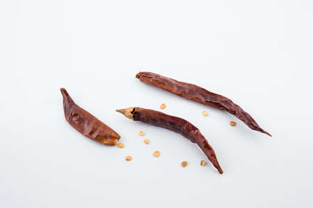 Dried red chili or chilli cayenne pepper isolated on white background , red dried chili, food...