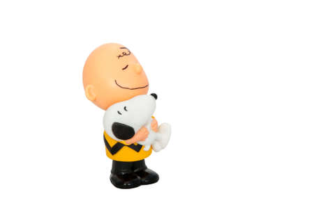Bangkok, Thailand - July 18, 2016 : Snoopy and Charlie Brown plastic toys from McDonald's Happy Meal for children was on displayのeditorial素材