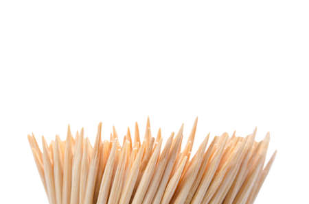 Wooden Toothpicks Close Up Background - isolated on white background with clipping pathの写真素材
