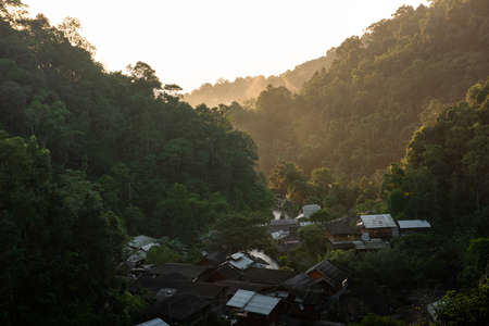 Maekampong View , Ban Mae Kampong village is surrounded by area hill evergreen forest in Chiang Mai, Thailandの写真素材