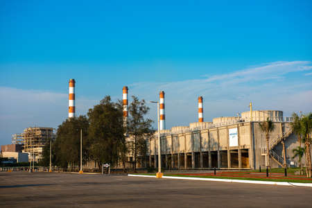 Bangpakong Power Plant Station, energy concept, evening sky