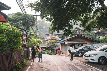 Maekampong View, Ban Mae Kampong village is surrounded by area hill evergreen forest in Chiang Mai, Thailandのeditorial素材