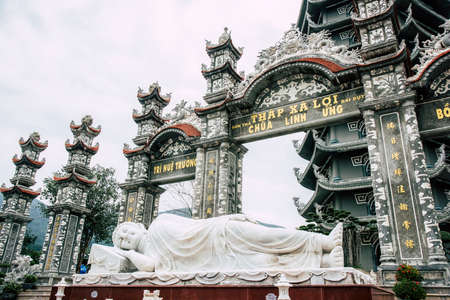 The statue of buddha in at Chua Linh Ung Bai But Temple (Lady Buddha Temple), Da Nang, Central Vietnamの写真素材