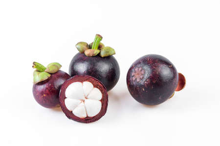 Mangosteens Queen of fruits,mangosteen  on white backgroundの写真素材