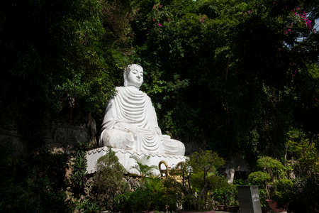 Danang, Vietnam - December 8 2019 : Buddhist temple at Marble mountains in Danang, Central Vietnam