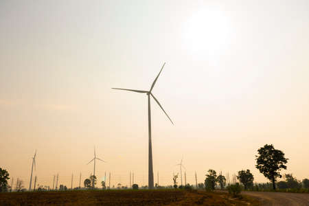 Wind turbines for electric power production. Green ecological power energy generation.の写真素材