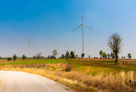 Wind turbines for electric power production. Green ecological power energy generation.の写真素材