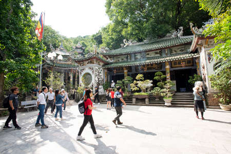 Danang, Vietnam - December 8 2019 : Buddhist temple at Marble mountains in Danang, Central Vietnam