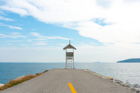White Wooden Tower observation old small at the end of road at  Khao Laem Yaâ€“Mu Ko Samet...