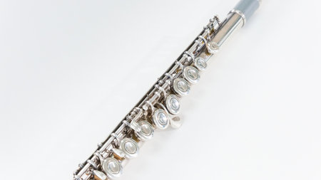 Flute : classical musical instrument flute on white backgroundの写真素材