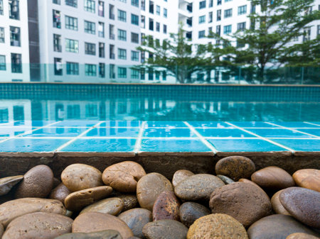 Swimming pool among high rise condo buildings ,Bangkok, Thailandの写真素材