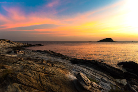 Landscape of sunset seascape at Khao Laem YaâMu Ko Samet National Park, Rayong province, Thailandの写真素材